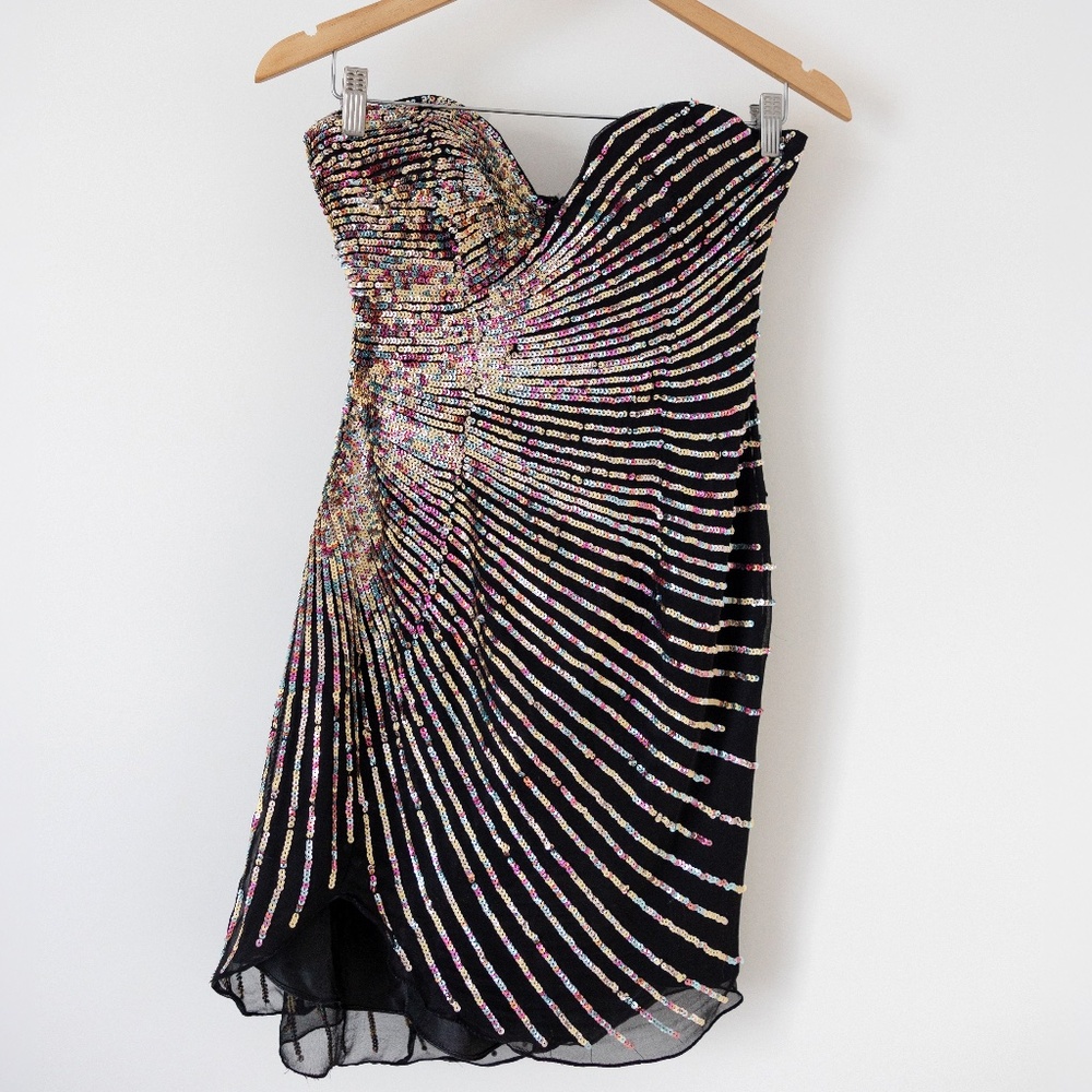 Terani Silk rainbow sequinned mini dress Size: 2